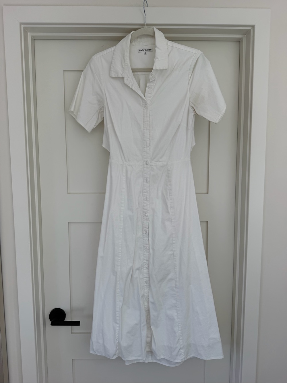 Reformation White Button-Front Midi Shirt Dress